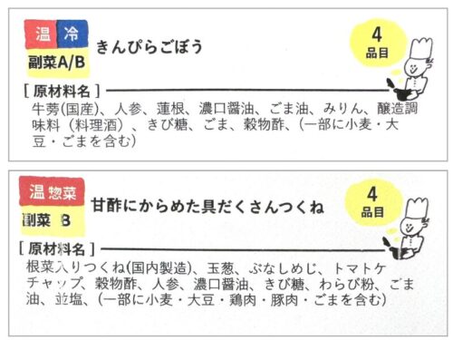シェフの無添つくりおき原材料名